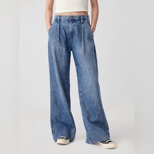 Gap Jeans High Rise Wide Leg Pleated Blue Denim Size 30